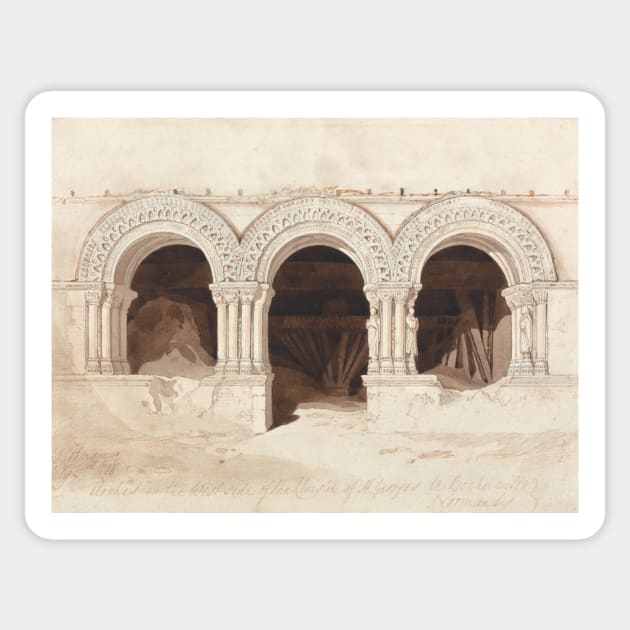 Arches in the West Side of the Cloister of Saint. Georges de Bocherville, near Rouen, Normandy by John Sell Cotman Sticker by Classic Art Stall